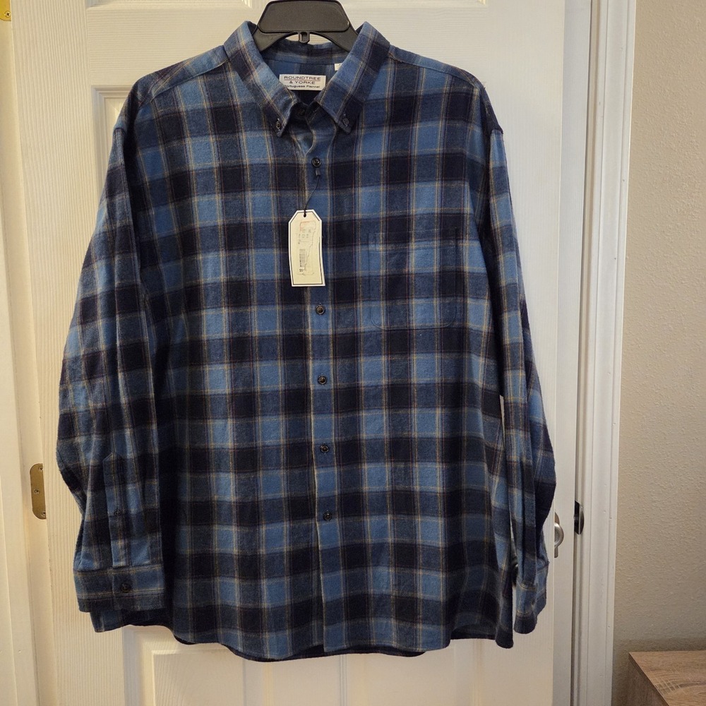 Roundtree & Yorke sz XXL Portuguese Flannel shirt NWT 100% Cotton blue plaid‎